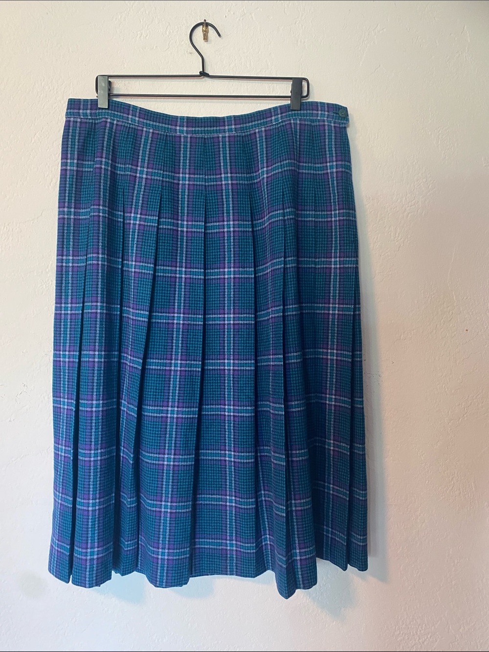 Vintage Pendleton Teal and Purple Plaid Pleated Skirt